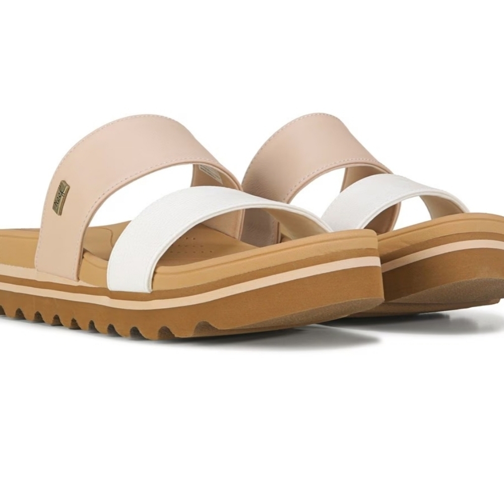 Brown and White Slide Sandals